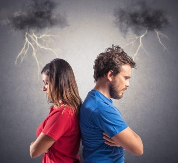 Problem of a young couple with blacks clouds and lightning