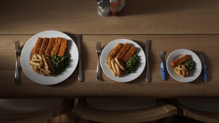 three different sized portions of food on plate